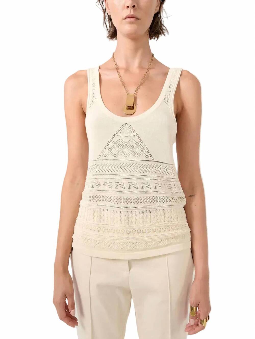NEW BARBARA BUI open knit tank top in off white